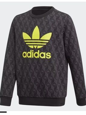 Like NEW Men’s ADIDAS Black Crewneck Sweatshirt w/Neon Yellow Trefoil | Size XL